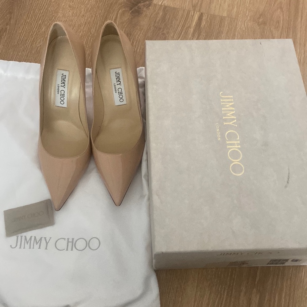 Jimmy Choo Abel Patent Leather Powder Pink Pumps size 37.5